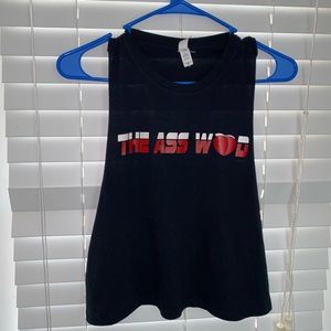 The ass wod bella canvas black medium racer back crop training top